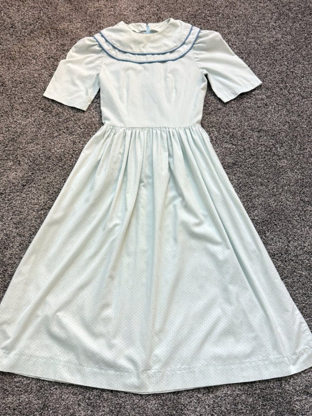 Vintage 1970s Blue Floral Sailor Collar Midi Dress Prairie Cottagecore Praire M